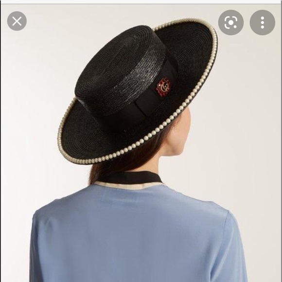 GUCCI STRAW PEARLS EMBELLISHED NOTTE HAT - Picture 6 of 10